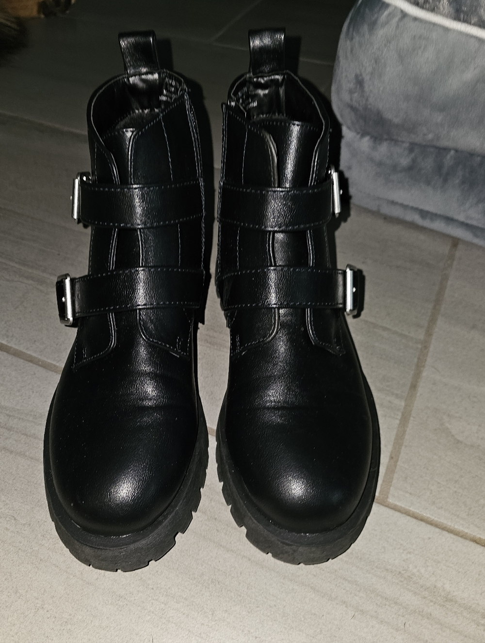 Journee Collection Black Double-Buckle Combat Boots for Kids